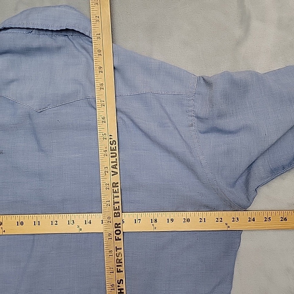 VTG Wrangler Western Pearl Snap Shirt Mens 16.5 Blue Cowboy Workwear Made In USA - Picture 10 of 10